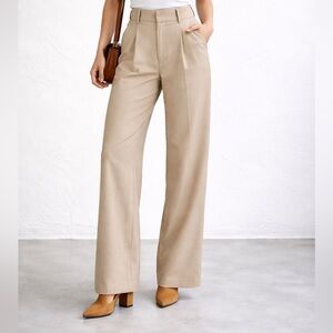 Style Addict High Rise Wide Leg Trousers Women Small Tan Dress Pants